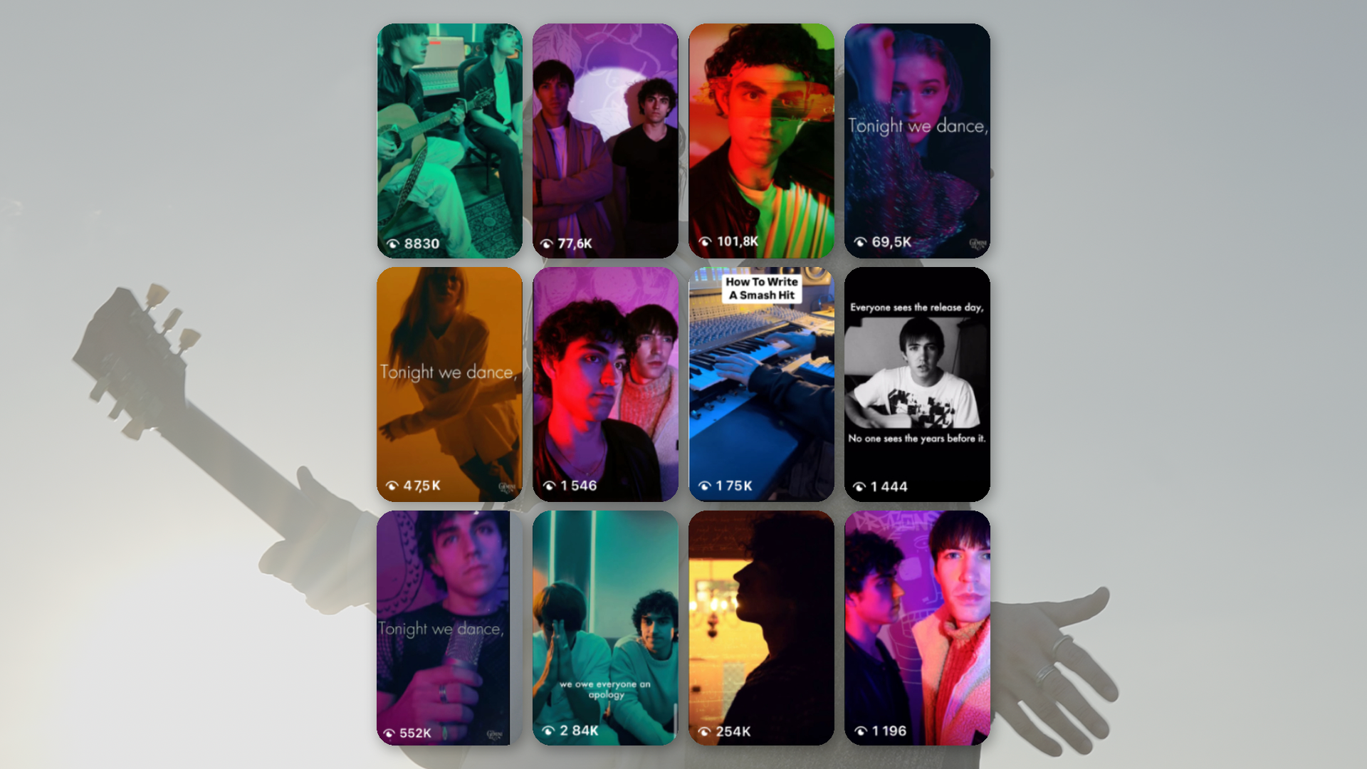 Twelve theGemini campaign assets showing the individual verified view counts that total 1,574,416 views